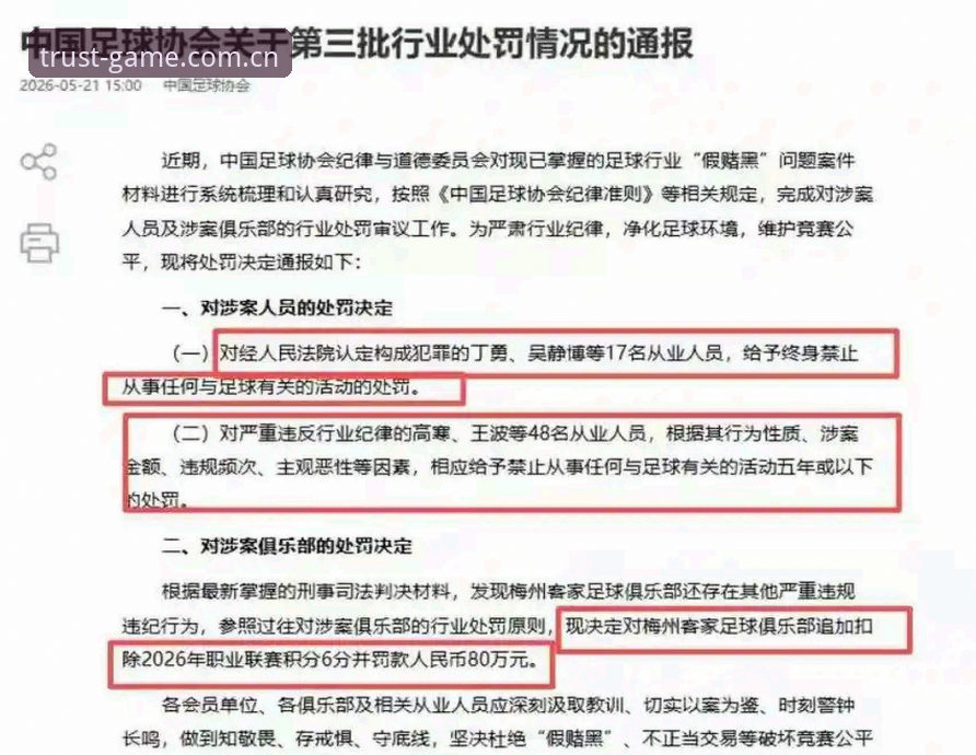 足协第三批禁足名单最新动态：17人终身禁足，48人面临数年处罚